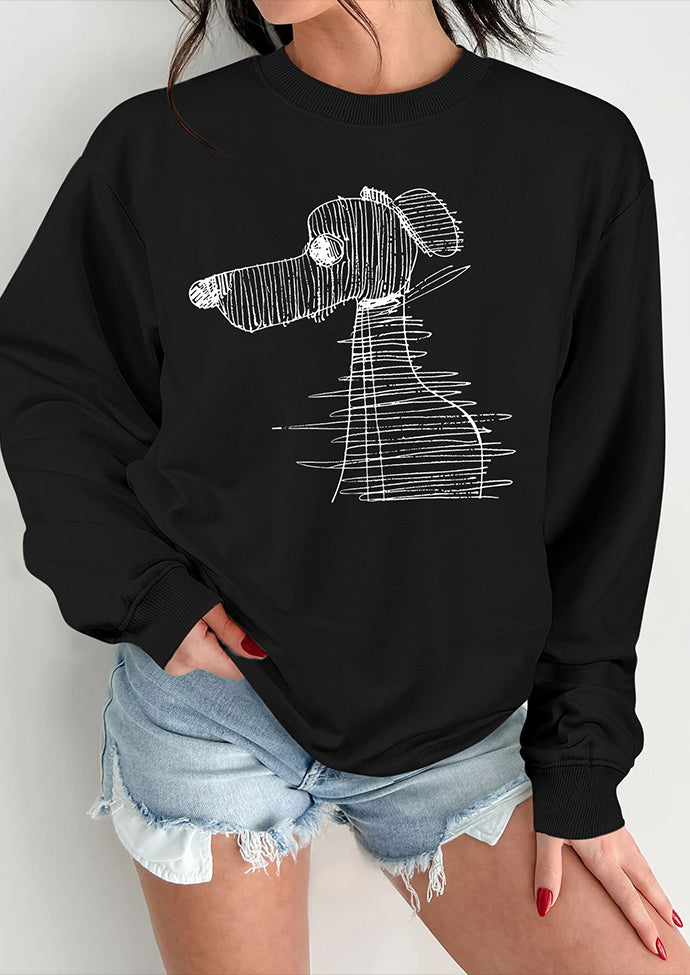 Puppy Graffiti Crew Neck Casual Sweatshirt