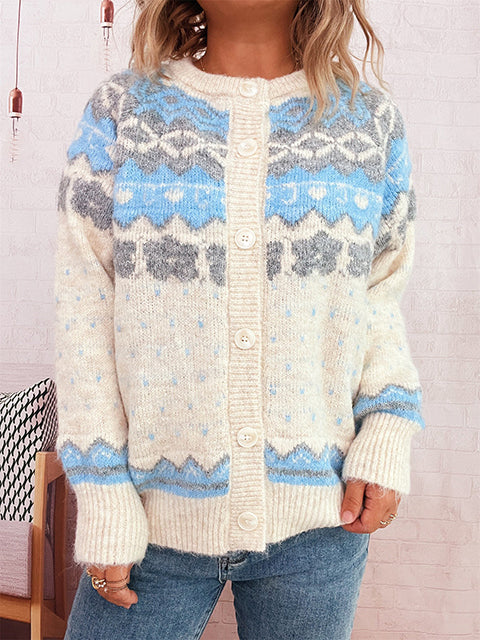 Retro Geometry Jacquard Knitted Cardigan