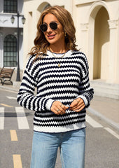 Chevron Striped Crew Neck Knitted Sweater