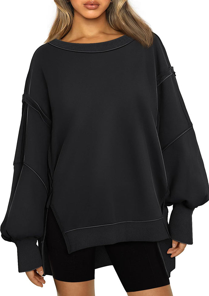 Crew Neck Side Split Casual Sweatshirt