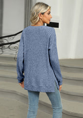 Raglan Sleeve Button Detail Side Split Tunic