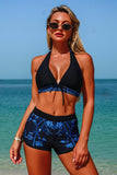 Vintage Print Halter Bikini Shorts & Cover-up 3-Piece Set - Swimwear from Cindelily