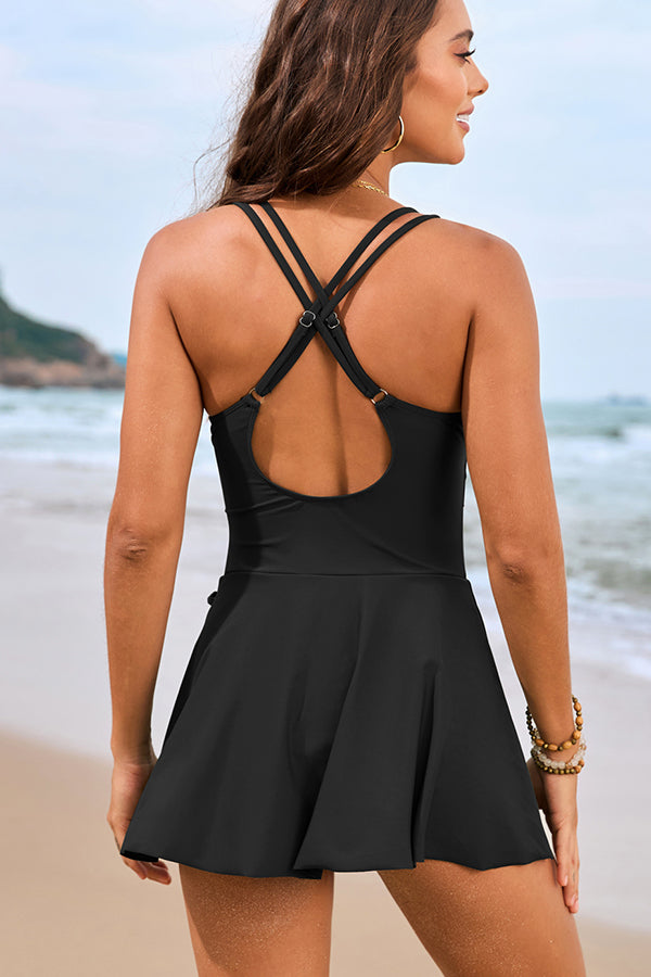 Cross Twist Side Tie One Piece Swimdress - Swimwear from Cindelily