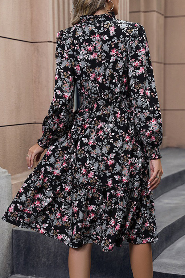 Floral Smocked Waist V Neck Mide Dress - Dresses from Cindelily