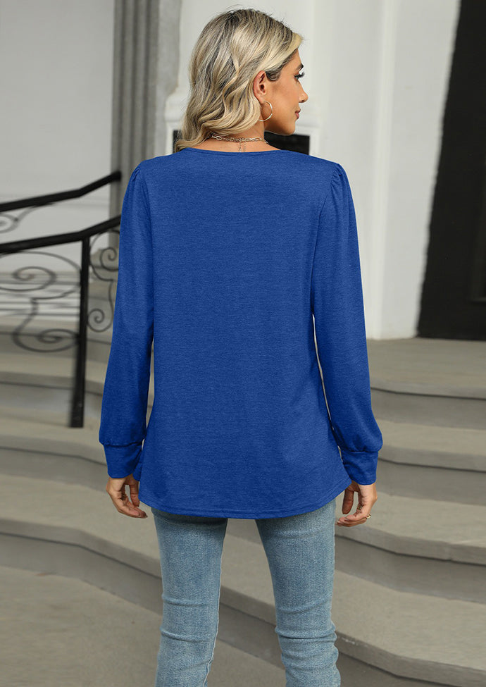 Solid Pleated Long Sleeve Casual T-shirt