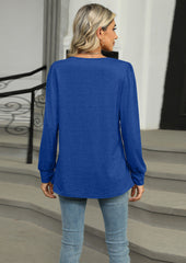 Solid Pleated Long Sleeve Casual T-shirt