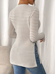 Striped Side Split Long Sleeve Top