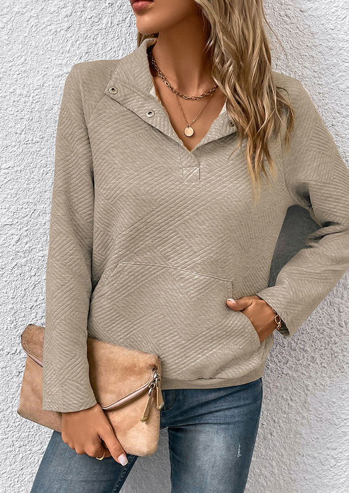 Button Up Textured Long Sleeve Sweatshirt