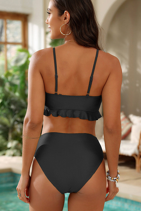 Ruffled Beaded Decor Bikini Set - Swimwear from Cindelily