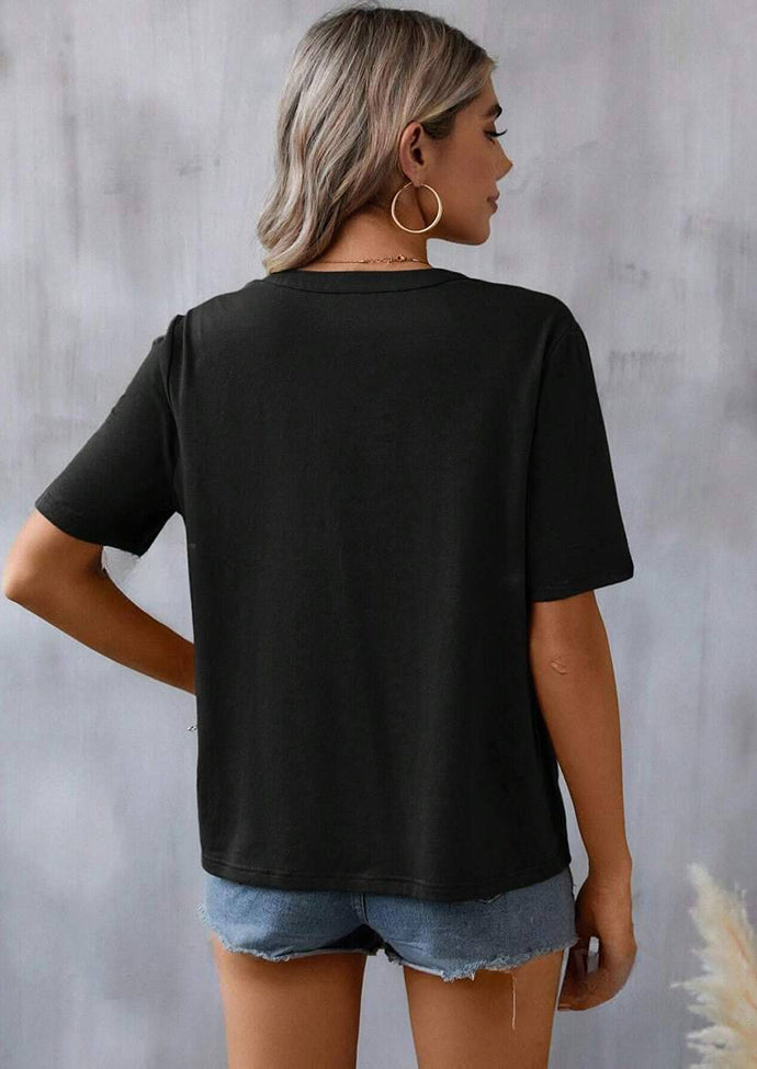 Embroidery Lace Inset V Neck T-shirt
