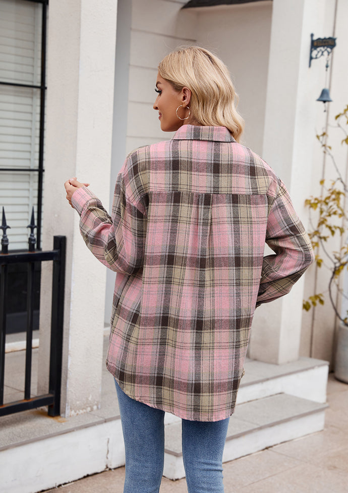 Button Up Pocket Detail Plaid Shirt