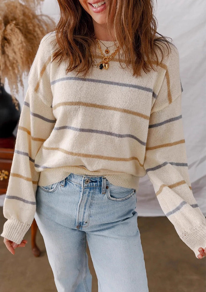 Multi Striped Crew Neck Knitted Sweater
