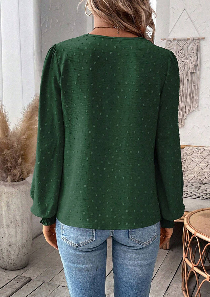 Lace Inset V Neck Long Sleeve Blouse