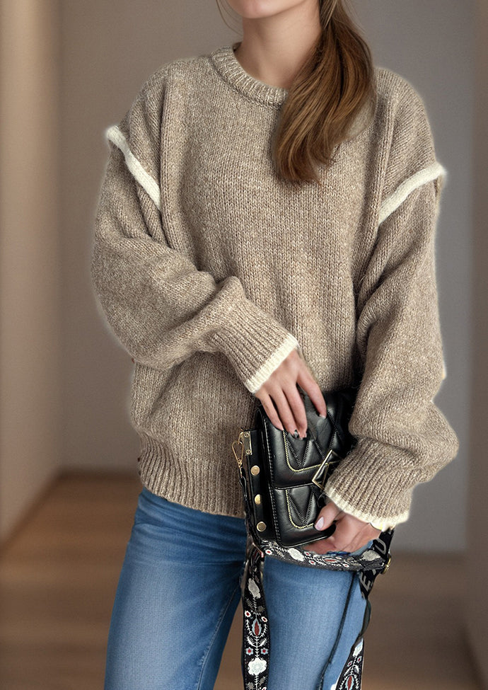 Crew Neck Patchwork Knitted Pullover