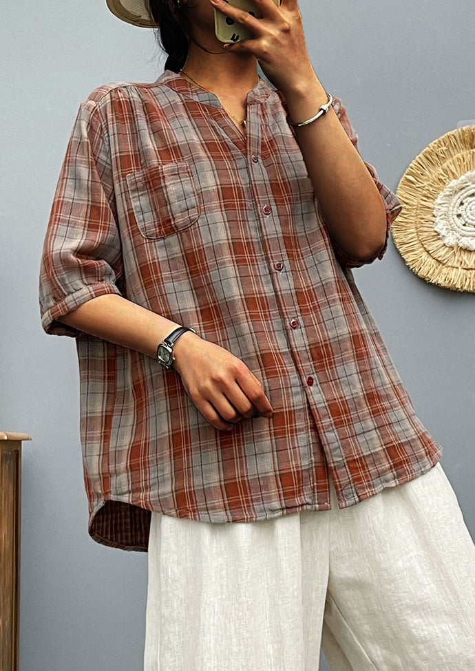Plaid Button Up Half Sleeve Cotton Shirt