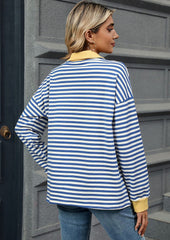 Stripe Color Block V Neck Casual Top