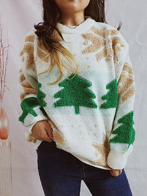 Jacquard Christmas Tree Crew Neck Sweater