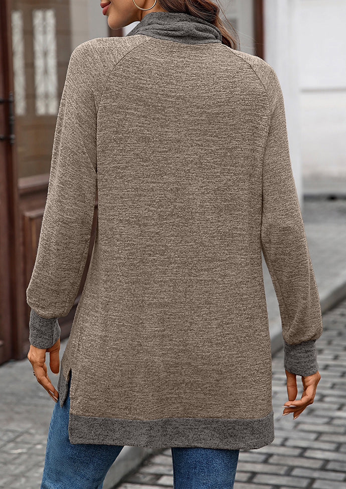 Cowl Neck Color Block Side Split Casual Tunic
