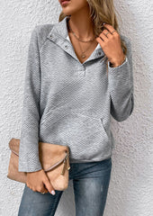 Button Up Textured Long Sleeve Sweatshirt