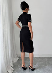 OL V Neck Split Hem Bodycon Midi Dress