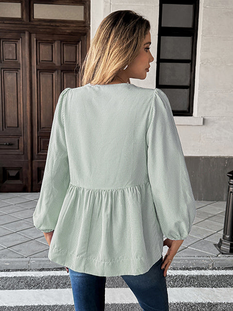 Bow Knotted Long Sleeve Stripe Blouse