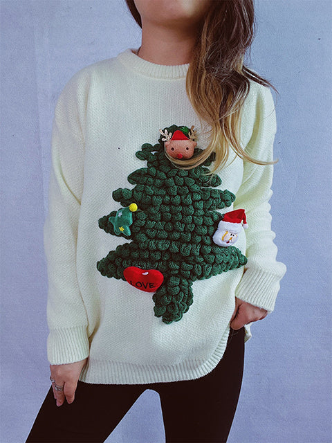 Christmas Tree Jacquard Crew Neck Sweater