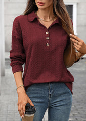 Textured Button Up Long Sleeve Casual Top