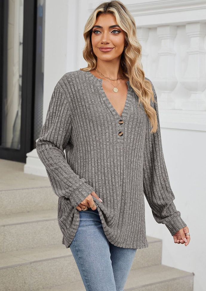 V Neck Textured Long Sleeve Tunic