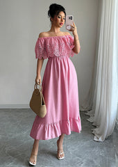 Lace Ruffled Off The Shoulder Maxi Dress