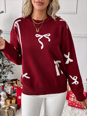 Bow Jacquard Crew Neck Sweater