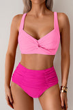 Twist-Front Top & High-Waist Bottoms Bikini Pink - Swimwear from Cindelily