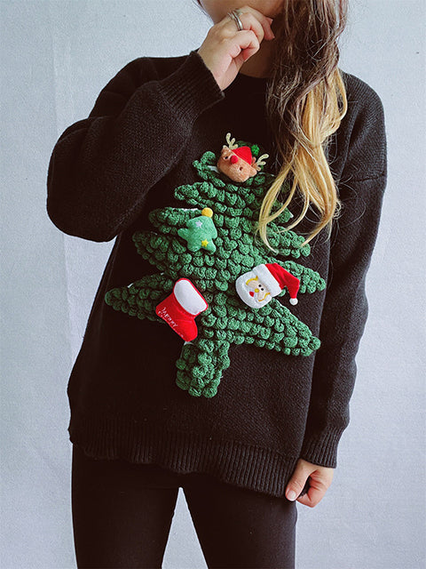 Christmas Tree Jacquard Crew Neck Sweater