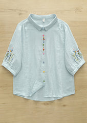 Colorful Button Detail Double Cotton Yarn Fabric Shirt