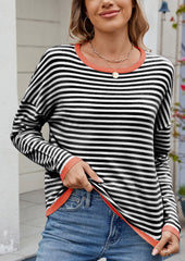 Contrasting Trimmed Striped Knit Sweater