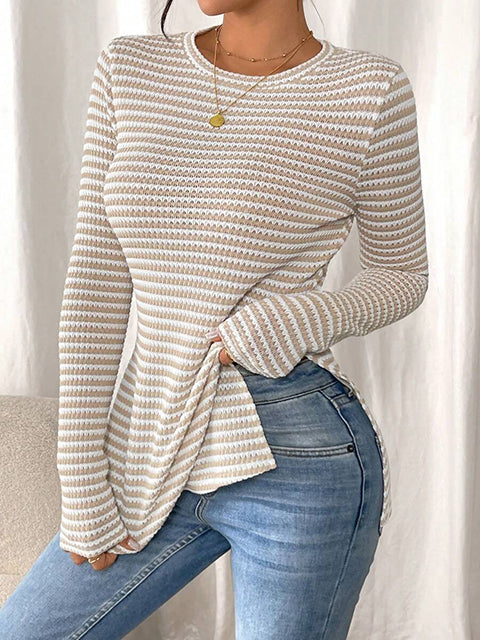 Striped Side Split Long Sleeve Top