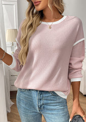 Textured Crew Neck Color Block Casual Top