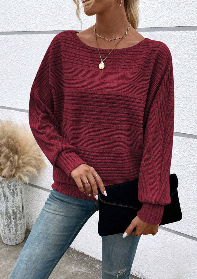 Knitted Crew Neck Bat Sleeves Casual Top