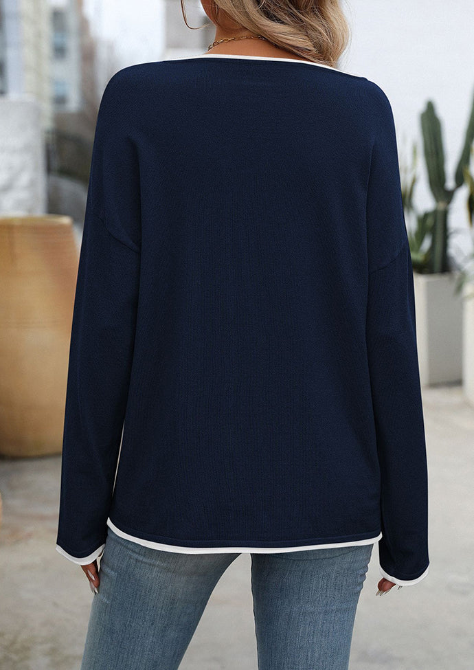 Color Block Crew Neck Knitted Casual Sweater