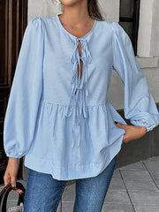 Bow Knotted Long Sleeve Stripe Blouse