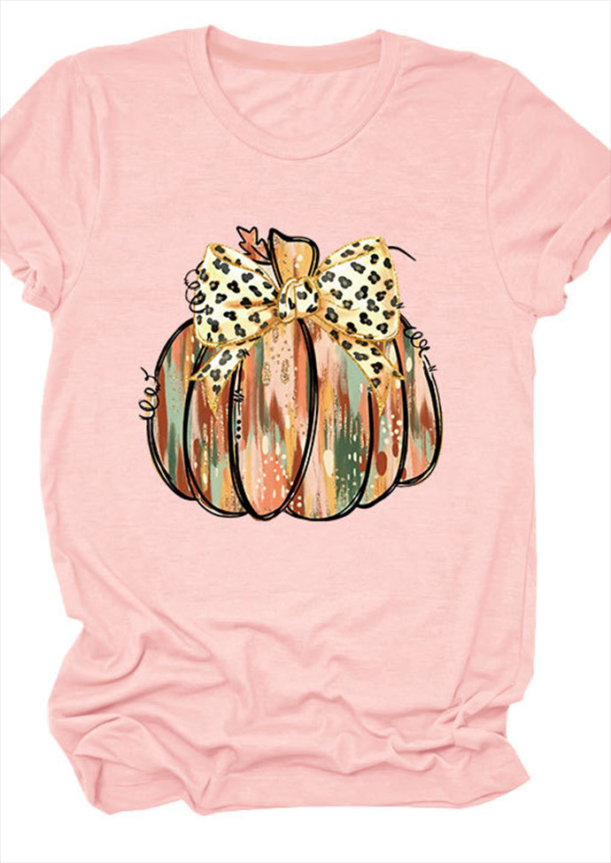 Pumpkin Leopard Bow Print Graphic Tee