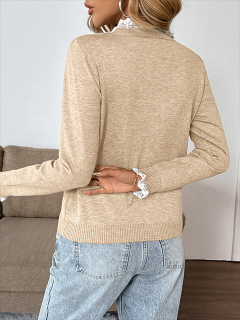 Lace Splicing Button Up Knitted Sweater