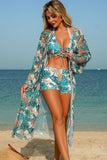 Geometric Print 3-Piece Swim Set Turquoise - Swimwear from Cindelily
