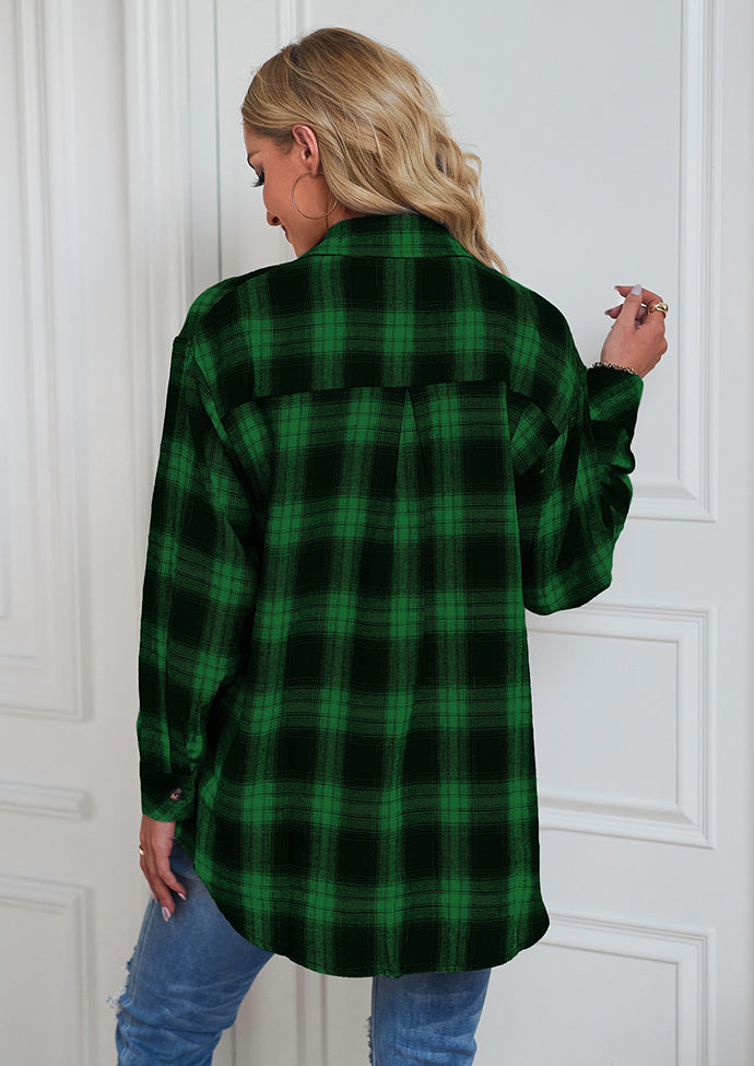 Button Up Pocket Detail Plaid Casual Shirt