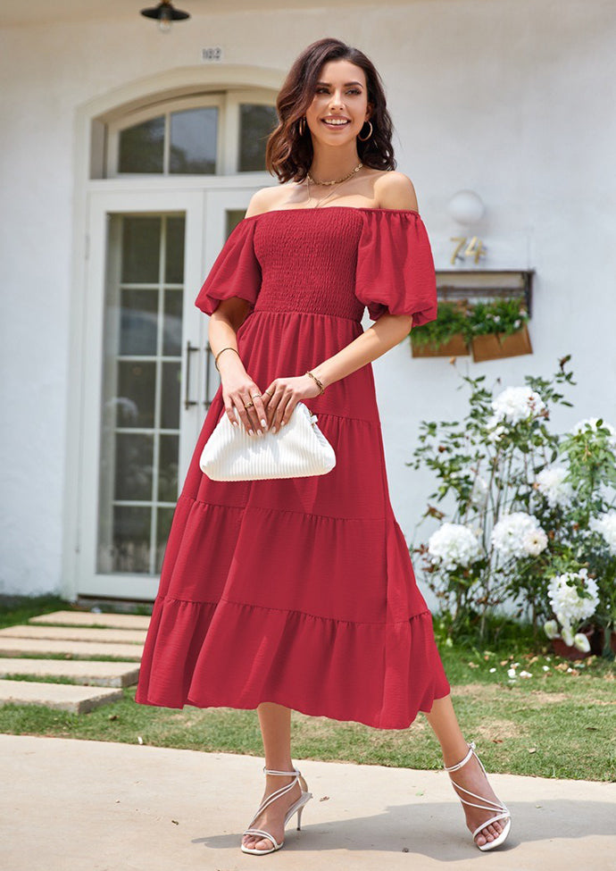 Square Neckline Puff Sleeve Smocked Maxi Dress