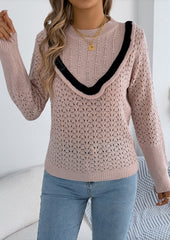 Jacquard Ruffle Crew Neck Knitted Sweater