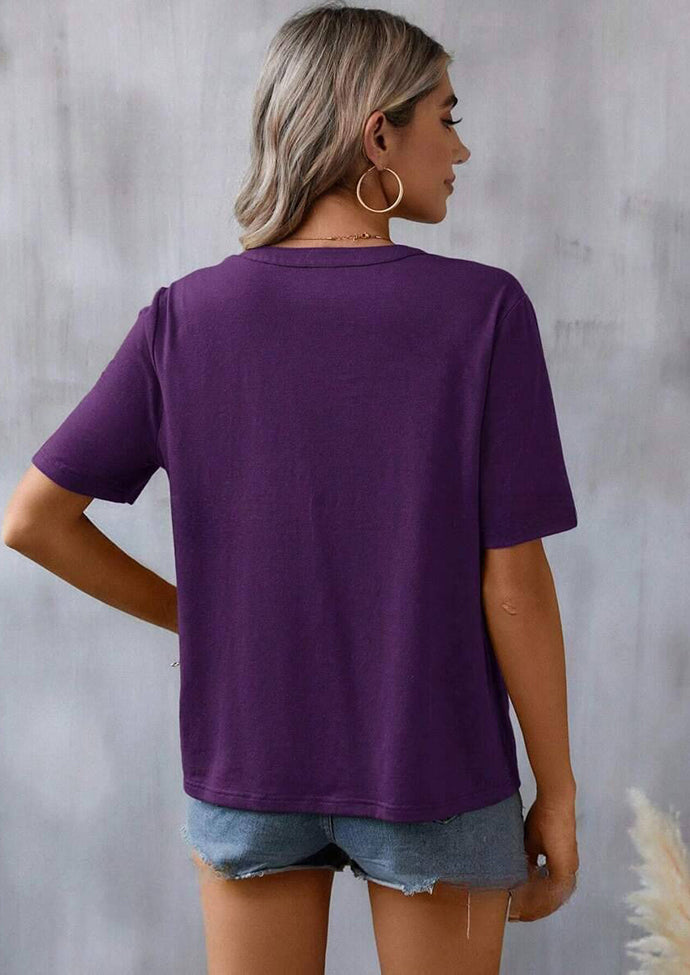 Embroidery Lace Inset V Neck T-shirt