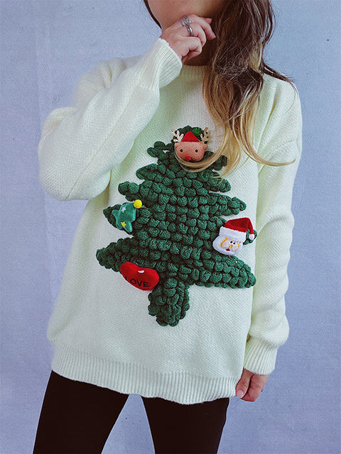 Christmas Tree Jacquard Crew Neck Sweater