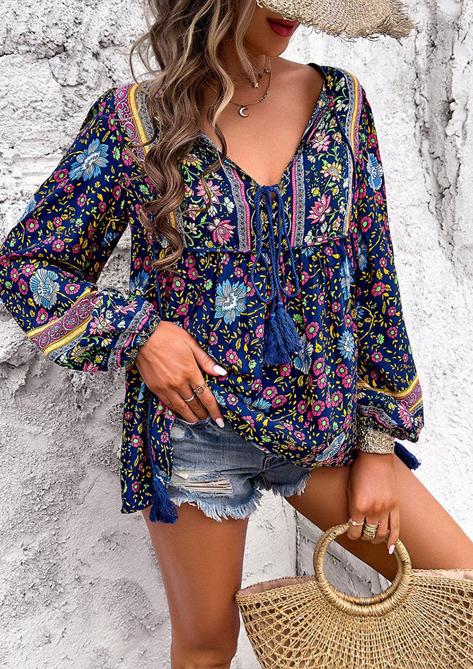 Boho Tie Detail Long Sleeve Blouse