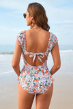Floral Print Square-Neck One Piece Swimsuit - Swimwear from Cindelily