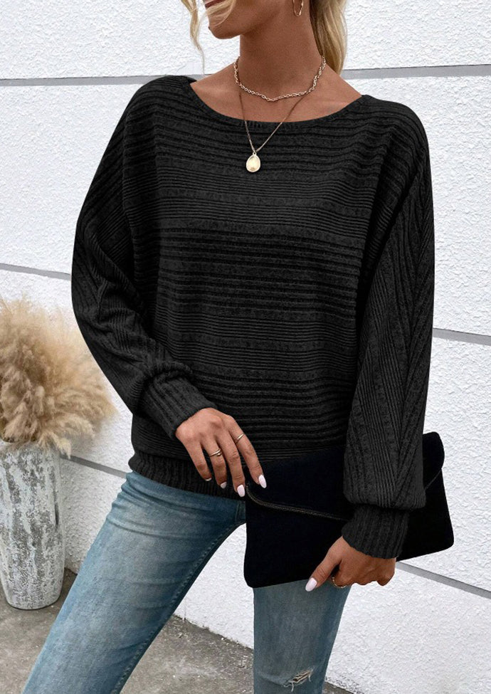 Knitted Crew Neck Bat Sleeves Casual Top
